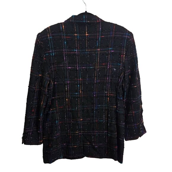 Vintage Lauren Meren Black Tweed Plaid Metallic Blazer Size 12 - Picture 2 of 6